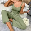 Twopiece Home Loungewear Women Pyjama Set Womens Sommerpyjamas mit Lowcut V Neck Top Top High Elastic Taille Hosen 240428