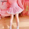 Rokken zoete lolita stijl vrouwen Koreaanse mode kawaii kanten veter roze plaid geplooide mini-meisjes faldas mujer moda