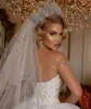 2024 Luxus geschwollenes afrikanisches Hochzeitskleid schiere Nacken Kurzärmele Kristallperlen applizierte Spitzen Frauen Brautkleider Court Zug Vestido de Novia
