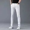 Men's Jeans White black classic elastic tight fitting jeans high-quality mens slim fit jeans denim casual pants mens cotton elastic pencil pantsL2405