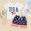 Kläder set Summer Baby Boys 4 juli Klädflagga Brevtryck T-shirts Toppar Shorts Independence Day Outfits Newborn Set H240507