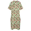 Casual Dresses Tropical Fruit Print Dress Female Green Leaves Vintage Spring V Neck Streetwear Mönster Stor storlek