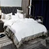 Bedding Sets Style Princess Lace Lace Side Bed Conjunto de quatro camadas de seda lavada com gelo Cama branca J240507