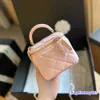 Portable Women Mini Makeup Bag With Mirror 10CM Leather Diamond Lattice Evening Clutch Shopping Coin Purse Zipper Borsa Luxury Handbag Trend Card Holder Sacoche