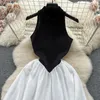 Sıradan Elbiseler Tasarımcı Kadın Vestidos Vestidos Ayakta Yaka İnce-Fit Orta Uzunluk Tasarım Sensor Renk Kontrast Dikiş Söğretsiz Sundress