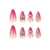 Faux ongles Gradient Red Faux Nails avec Gold Rose Pearl Design Amond Nail Artificial Nail Patch SWT CORÉAN PRESSE SUR LES NOURS MANICURE PATCH T240507