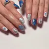 Faux ongles chinois rond faux nail patch flower motif de fleurs appuyez sur des ongles couverture complète ongles artificiels pour femmes patchs manucure de fille T240507