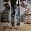 Plus-Größe Herren-zerrissene Jeans, Nostalgie lose Hose mit breitem Bein, 50-142 kg Herrenkleidung