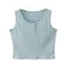 Women's Tanks Summer Japanese Retro O-neck Three-button Short Slim Textured Knitted Vest Sweet Girl Solid Color Sleeveless Vests Tops