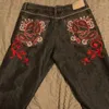 Jeans femminile americano harajuku modello ricamato femmina nera y2k in moda casual sciolte alte pantaloni a gamba a larga gamba unisex