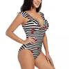 Frauen Badebekleidung Sexy One Piece Badeanzug Push Up Red Ladybugs auf Streifen Frauen Rüschen Monokini Bodysuit Badeanzug