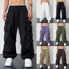 Pantaloni sportivi in ​​vita casual intrecciati intrecciati multiplo a piede tascabile con pantalone solido uomo streetwear maschi da lavoro da lavoro vende 240422