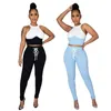 Yaz Kadınlar Katı İki Parçalı Set O Boyun Mahsul Üstleri Uzun Jogger Suit Terzini Eşleştirme Gece Kulübü Kıyafet 240423