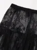 Röcke 2024 schwarzer sexy Spitzenrock Frauen Mode dünne transparent lässige Hohlbohrer hohe Taille lose A-Line Long Party