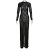 Urban Seksowne sukienki Anjamanor Plaid Mesh S przez seksowną sukienkę imprezową długi rozcięcie bodycon maxi sukienki dla kobiet nocnych stroje D96-DC27 T240507