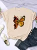 Frauen T-Shirt Flammen Schmetterling Flügel Womens T-Shirt Hip Hop Full Mathematical Short Sleeve Personalisiertes Gelegenheits-Top O-Neck Womens T-Shirtl2405