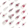 Faux ongles 24pcs de longueur de style goth pointu sur les pointes des ongles avec design en strass rouge couverture complète couverte portable artificiel nail pour filles T240507