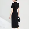 Partykleider chinesischer Stil Frauen Cheongsam Kleid Sommer Kurzarm Elegant für Frauen gestrickt Baumwollfrau Schwarze lange Schlank