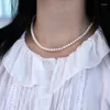 Цепочки Ashiqi Corean Style Natural Freshwater Pearl 925 Серебряная серебряная серебряная ожерелье для женщин для женщин