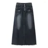 女性のスカートジーンズスカート2024韓国の女性の長いデニムビッグサイズのドレススプリング