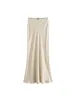 Signe 2024 Bazaleas Store Elegante beige come Silk Skirt Official Midi Satin Midi per Woman Evening Party Lace Bow