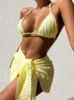 Swimwear féminin 2024 Sexy White Halter 3pcs Jupe attachée Bikini Set Femmes Haute taille de maillot de bain Feme