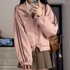 Jaquetas femininas jaqueta de camurça rosa mulheres y2k harajuku zíper duplo zíper bomer coreano lã grossa colégio fêmea mola feminina
