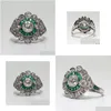 Solitaire ring diwenfu pure S925 Sterling Sier Color Natural Emerald Gemstone Women 925 sieraden kussen zirkonia granaat bizuTeria drop dhtlz