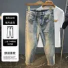 Fashion clothing High end washed jeans, men's trendy embroidered loose Harlan pants, summer thin small straight leg micro span casual pants mens jeans designs