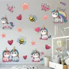 Autocollants diy couple licorn mall décor abeille papier peint autocollant bricolage caricaturé licorne mural autocollants pour enfants décoration murale de chambre à coucher