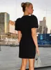 カジュアルドレス2024セクシーな女性の黒い包帯ドレスoネック半袖弓デザインボディコンミニセレブリティイブニングパーティーベスティドス