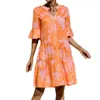 Lässige Kleider Frauen Sommertunika -Kleid gegen Halbschlärm Lose fließende Schwung Rüschenstufe Schicht Beach