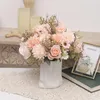 Decorative Flowers Silk Artificial Decor White Rose Hydrangea Daisy Wheat Grain Hybrid Bouquet Vase For Home Wedding Christmas Decoration