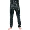 Pantalons pour hommes en latex Look humide brillant Pu Leather Fashion Pantalons serrés pour le Club Stage Show Rock Band Performance 240419