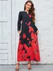 Plus Size Lady Herbst Winter Long Dres Face Print Full Sleeve Vneck Reißverschluss Elegante Kleider Party Lose Maxi weißes Kleid 240422