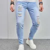 Jeans masculin Spring Fashion Ripped Men Skinny Jeans pantalon pour hommes trous décontracté mâle extensible crayon pantalon denim y240507