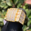 Hip Hop Iced Out Bling Charm CZ Baguette Ring Mens Gold Silver Color Cubic Zirconia Ring For Men Women SMELLED