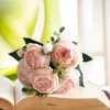 Fleurs décoratives couronnes chaudes vendant 1pcs rose rose bouquet de soie pivoine fleur artificielle 5 grosse tête 4 petits bourgeons de maison de mariage décoration de mariage cadeau cadeau