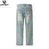 Jeans masculinos uprakf perna direta rasgada de streetwear de verão básica moda moda high street outono casual jeans azul
