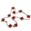 Designer V Gold Van Double Sided Four Leaf Grass Ten Flower Halsband Tjock pläterad 18K Exquisite Red Chalcedony