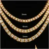 Tennis Graduated Mens Hip Hop Bling Chains Bijoux Sterling Sier 1 Row Diamond Iced Out Chain Collier Fashion 24 pouces Gold Drop Dev Dhv53