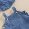 Rompers Sommer Kleinkindkleidung Baby Kleidung Denim Mädchen Jungen Ärmeloses Button Bodysuit Jumpsuit insgesamt mit Hüten H240507