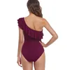 Swimwear da donna 2024 costume da bagno a nuoto solido bordo a foglia di loto singola foglia un pezzo in un pezzo di elastico sexy elastico stretto conservatore elastico alto