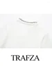 Kvinnors stickor Trafza Spring Fashion Sweater Tops White O-Neck korta ärmar Pärlor Dekorera enbröd kvinnliga chic cardigans