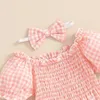 Rompers Summer Neonato per bambini Abbigliamento per neonati ragazze da tuta da gioco a quadri con spalla con abiti da nebworn a fascia H240507