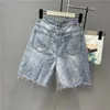 2024 Summer Denim Shorts Women Tassel Parreny Beading Fashion Riping Jeans Shorts High Taille Knie Lengte broek vrouwelijk 240506