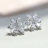 Estudio de copo de nieve Moda de la moda 925 Joya plateada Joya Cúcica Cúcica Diamante de 14k Oro blanco