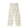 Men's Pants Spring Cargo Pants New Popular Rice White Multi Pocket Overalls Harajuku Stays Mens Loose Casual Trousers Straight SlippersL2405