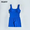 Seamless Women Yoga Suits Workout Ribbed Square Neck Sleeveless One-piece Yoga sets Fitness With Shorts Bodysuit Sportswear 240507