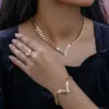 Collier Boucles d'oreilles Set Geométrique Bague de bracelet en forme de V pour femmes Candarbone Chain Party Gift Ol Fashion Bijoux CS008